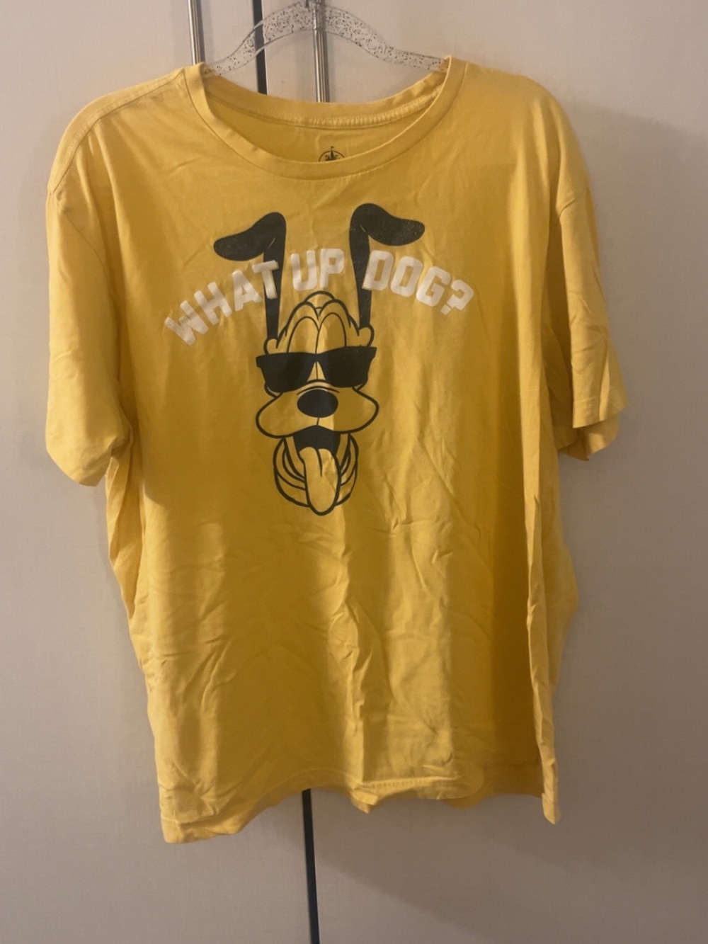 Disney Yellow Graphic 'What Up Dog?' T‑Shirt with Sunglass Dog